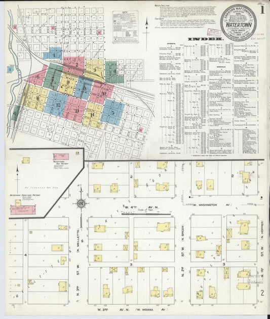 Sanborn Fire Insurance Map from Watertown, Codington County, South Dakota (1910), Sheet #0001 - Complete Map Set gallery image, historic Sanborn map, vintage wall art, South Dakota South Dakota