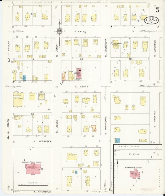 Sanborn Fire Insurance Map from Algona, Kossuth County, Iowa (1913), Sheet #0005 - Historic Sanborn Fire Insurance Map Print, vintage old map wall art
