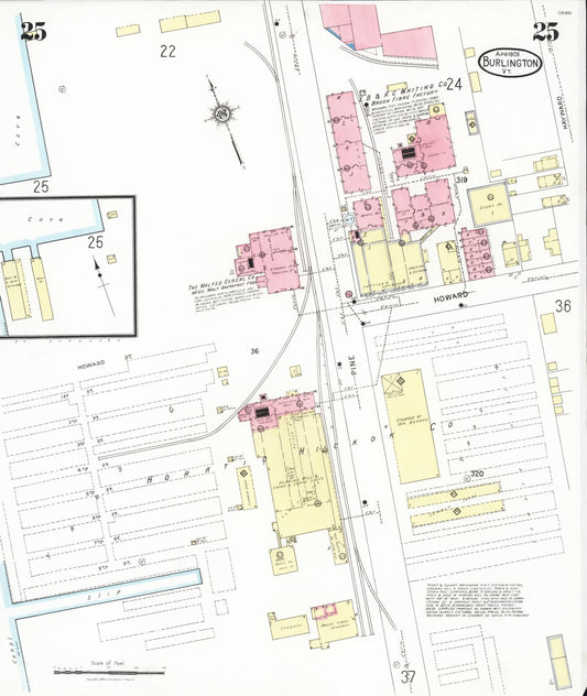 Sanborn Fire Insurance Map from Burlington, Chittenden County, Vermont (1926), Sheet #0025 - Historic Sanborn Fire Insurance Map Print, vintage old map wall art, antique decor, genealogy gift, Vermont Vermont map