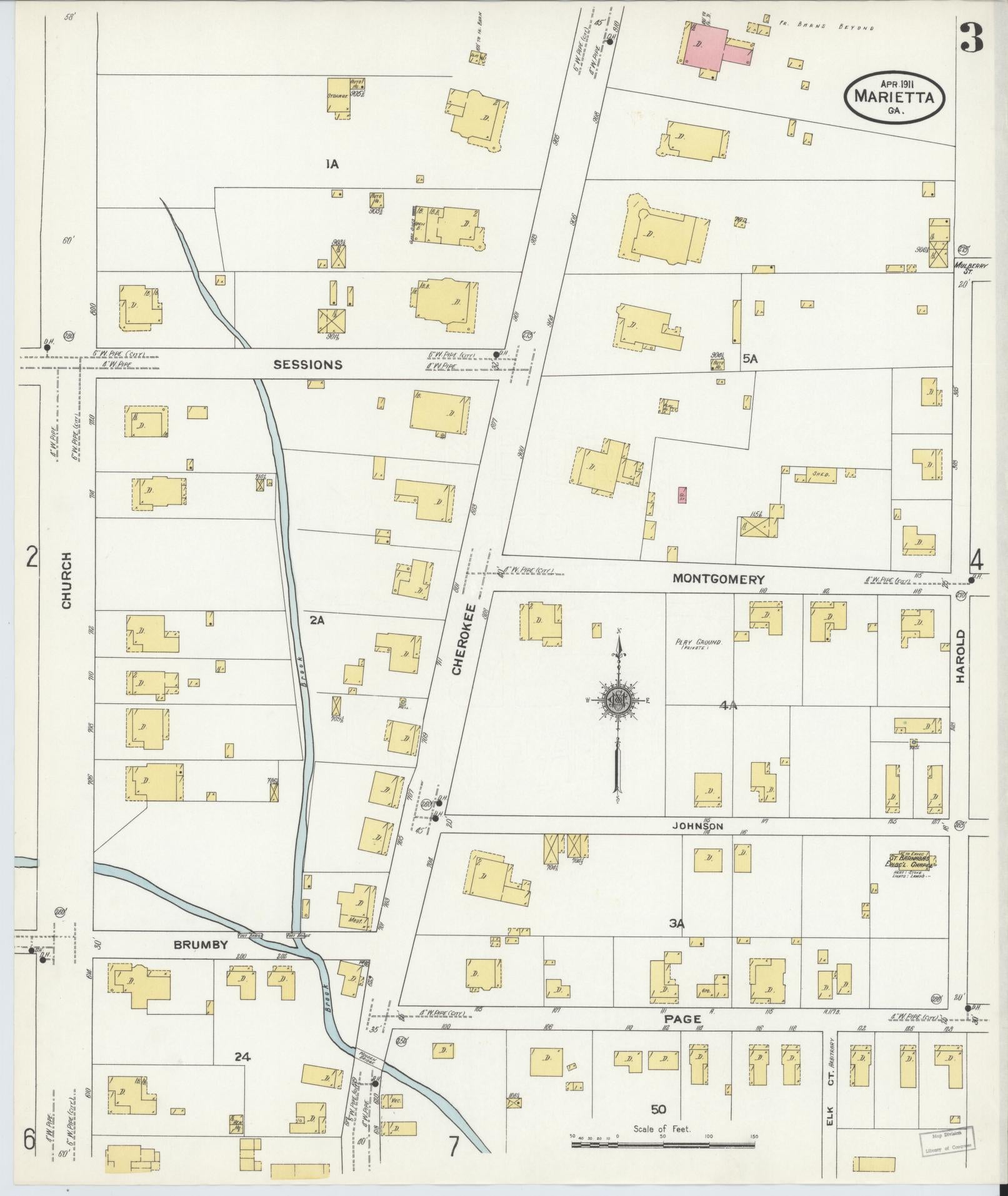 Sanborn Fire Insurance Map from Marietta, Cobb County, Georgia (1911), Sheet #0003 - Complete Map Set gallery image, historic Sanborn map, vintage wall art, Georgia Georgia