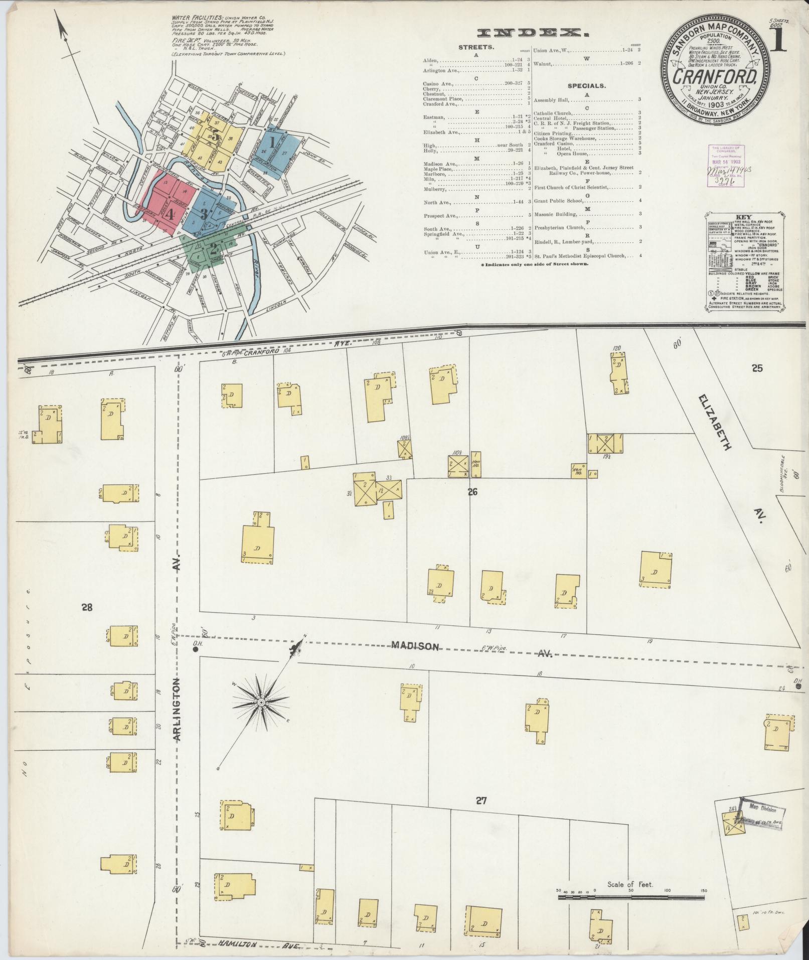 Sanborn Fire Insurance Map from Cranford, Union County, New Jersey. (1903) – Historic Sanborn Fire Insurance Map Print
