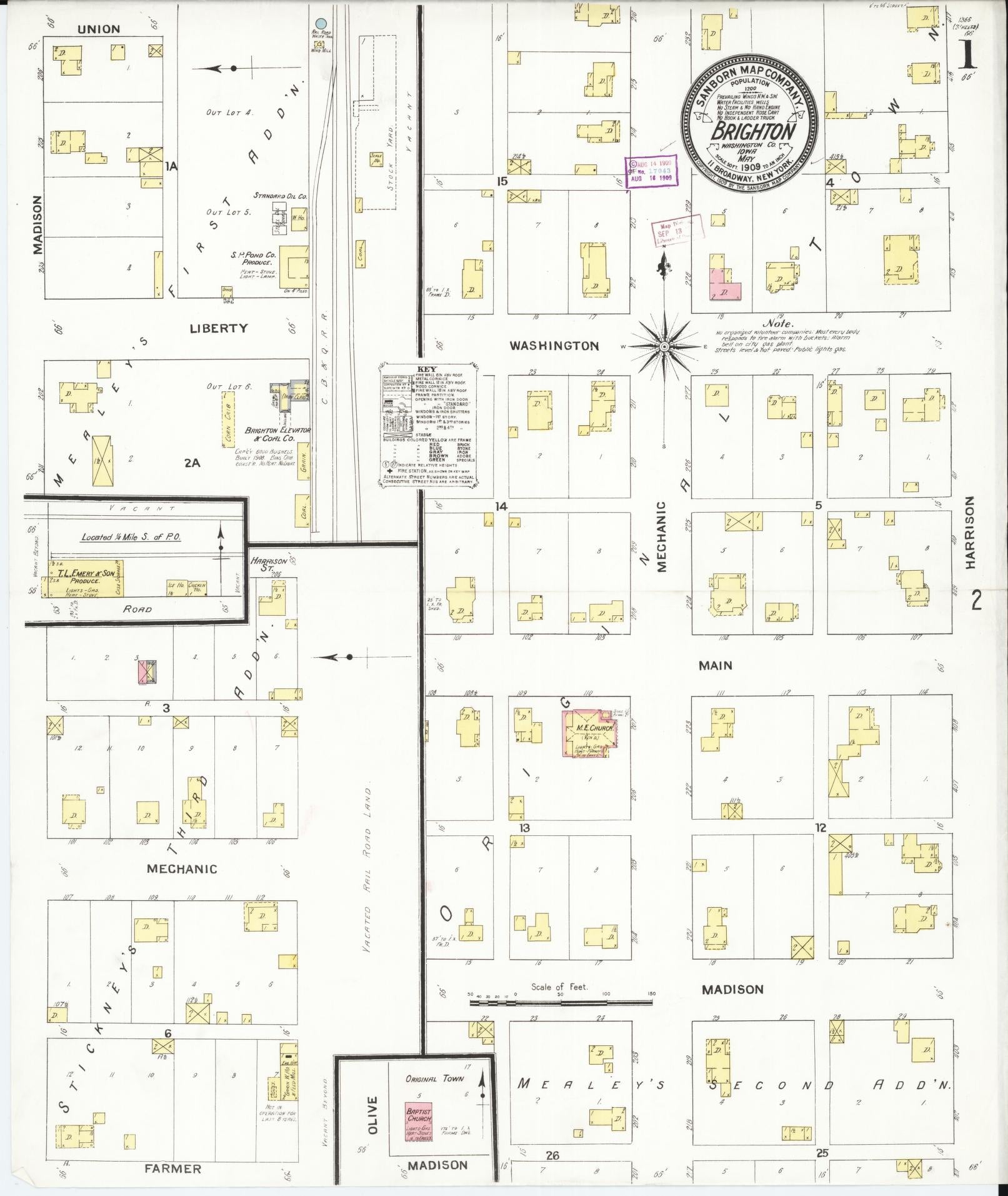 Sanborn Fire Insurance Map from Brighton, Washington County, Iowa (1909), Sheet #0001 - Historic Sanborn Fire Insurance Map Print