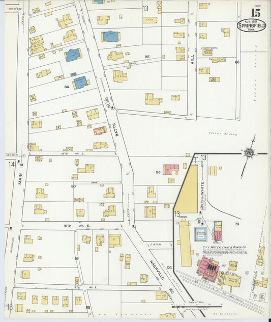 Sanborn Fire Insurance Map from Springfield, Robertson County, Tennessee (1921), Sheet #0015 - Historic Sanborn Fire Insurance Map Print, vintage old map wall art, antique decor, genealogy gift, Tennessee Tennessee map
