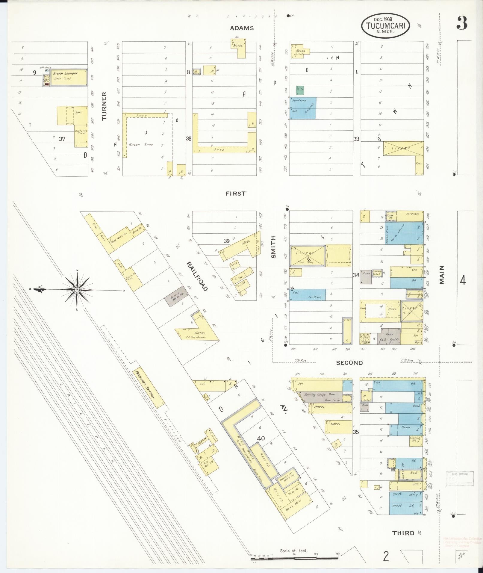 Sanborn Fire Insurance Map from Tucumcari, Quay County, New Mexico (1908), Sheet #0003 - Complete Map Set gallery image, historic Sanborn map, vintage wall art, New Mexico New Mexico