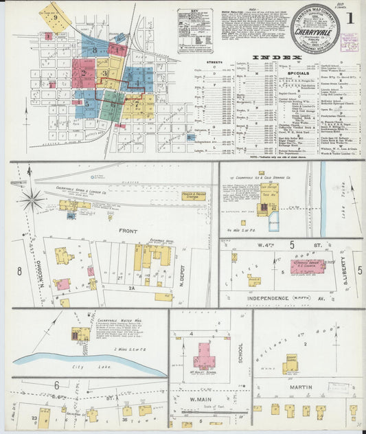 Sanborn Fire Insurance Map from Cherryvale, Montgomery County, Kansas (1905), Sheet #0001 - Historic Sanborn Fire Insurance Map Print, vintage old map wall art, antique decor, genealogy gift, Kansas Kansas map