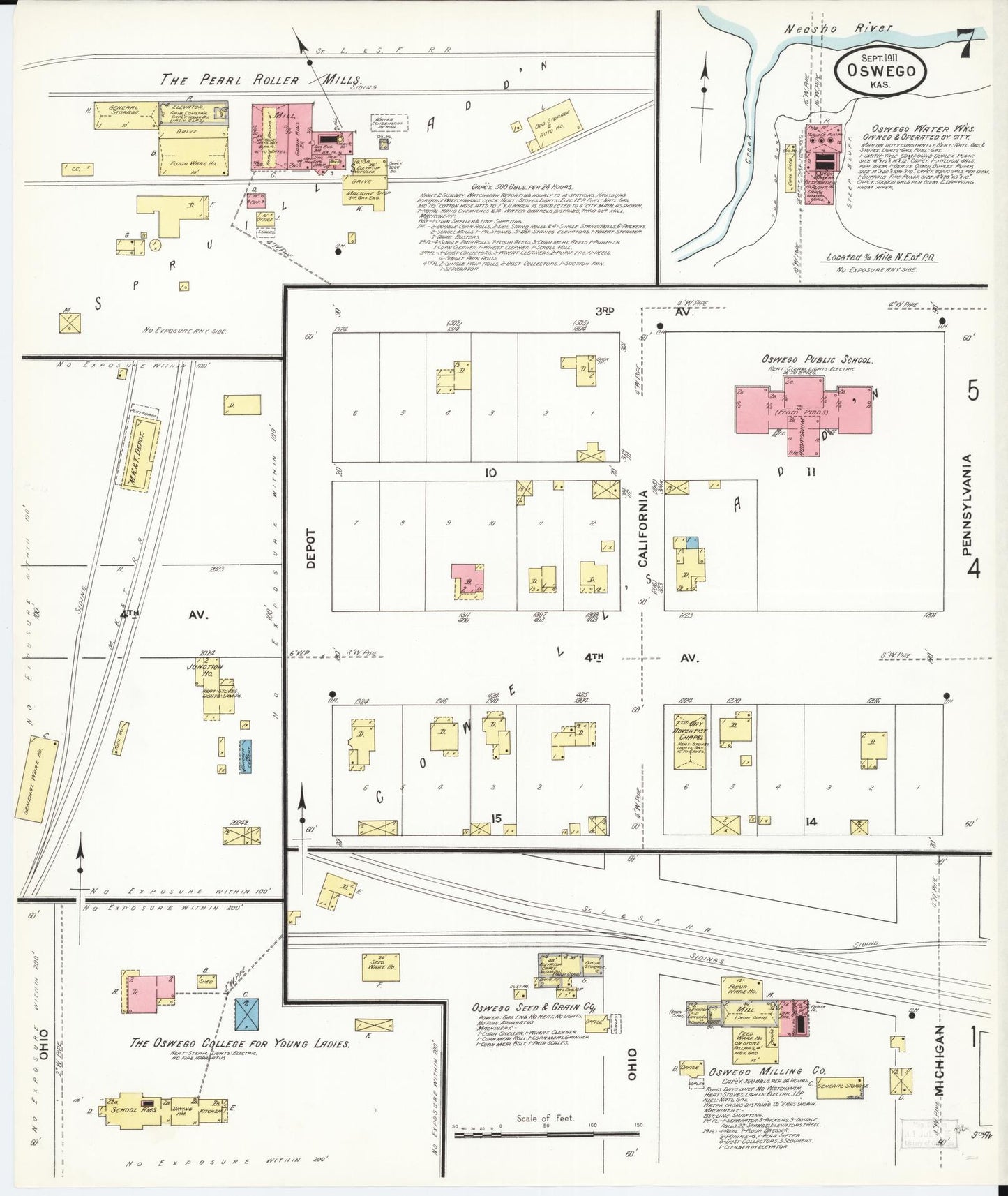 Sanborn Fire Insurance Map from Oswego, Labette County, Kansas (1911), Sheet #0007 - Complete Map Set gallery image, historic Sanborn map, vintage wall art, Kansas Kansas