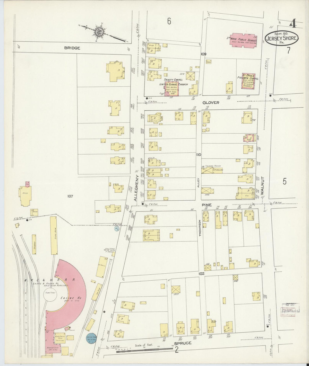 Sanborn Fire Insurance Map from Jersey Shore, Lycoming County, Pennsylvania (1913), Sheet #0004 - Complete Map Set gallery image, historic Sanborn map, vintage wall art, Pennsylvania Pennsylvania