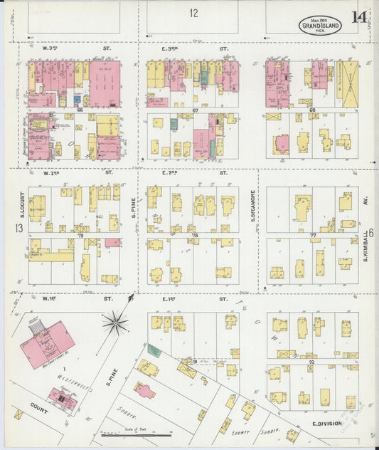 Sanborn Fire Insurance Map from Grand Island, Hall County, Nebraska (1905), Sheet #0014 - Historic Sanborn Fire Insurance Map Print, vintage old map wall art, antique decor, genealogy gift, Nebraska Nebraska map