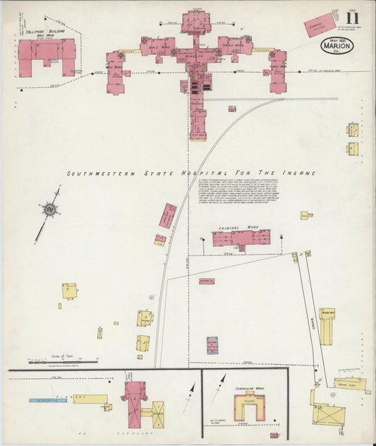 Sanborn Fire Insurance Map from Marion, Smyth County, Virginia (1921), Sheet #0011 - Historic Sanborn Fire Insurance Map Print, vintage old map wall art, antique decor, genealogy gift, Virginia Virginia map