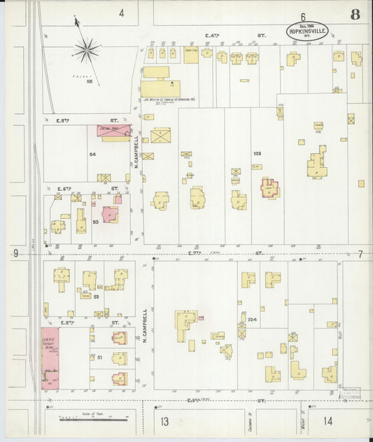 Sanborn Fire Insurance Map from Hopkinsville, Christian County, Kentucky (1906), Sheet #0008 - Historic Sanborn Fire Insurance Map Print, vintage old map wall art, antique decor, genealogy gift, Kentucky Kentucky map