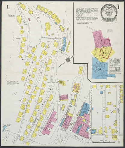 Sanborn Fire Insurance Map from Jerome, Yavapai County, Arizona (1924), Sheet #0001 - Complete Map Set gallery image, historic Sanborn map, vintage wall art, Arizona Arizona