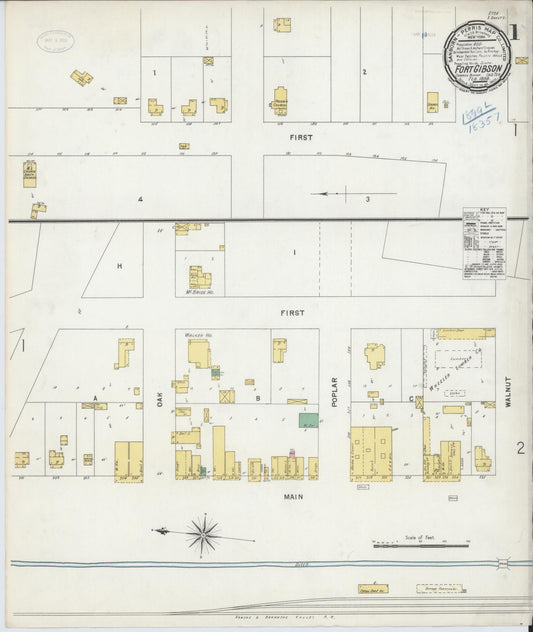 Sanborn Fire Insurance Map from Fort Gibson, Muskogee County, Oklahoma (1899), Sheet #0001 - Historic Sanborn Fire Insurance Map Print, vintage old map wall art, antique decor, genealogy gift, Oklahoma Oklahoma map