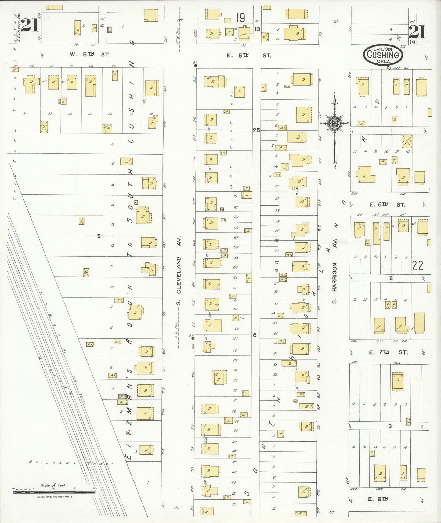 Sanborn Fire Insurance Map from Cushing, Payne County, Oklahoma (1924), Sheet #0021 - Complete Map Set gallery image, historic Sanborn map, vintage wall art, Oklahoma Oklahoma