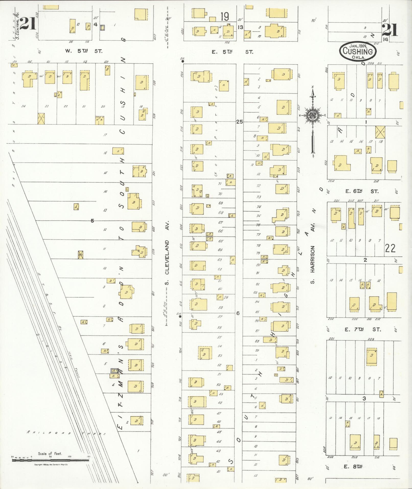 Sanborn Fire Insurance Map from Cushing, Payne County, Oklahoma (1924), Sheet #0021 - Complete Map Set gallery image, historic Sanborn map, vintage wall art, Oklahoma Oklahoma