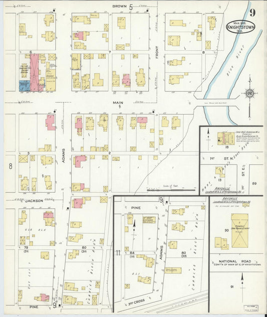 Sanborn Fire Insurance Map from Knightstown, Henry County, Indiana (1916), Sheet #0009 - Historic Sanborn Fire Insurance Map Print, vintage old map wall art, antique decor, genealogy gift, Indiana Indiana map