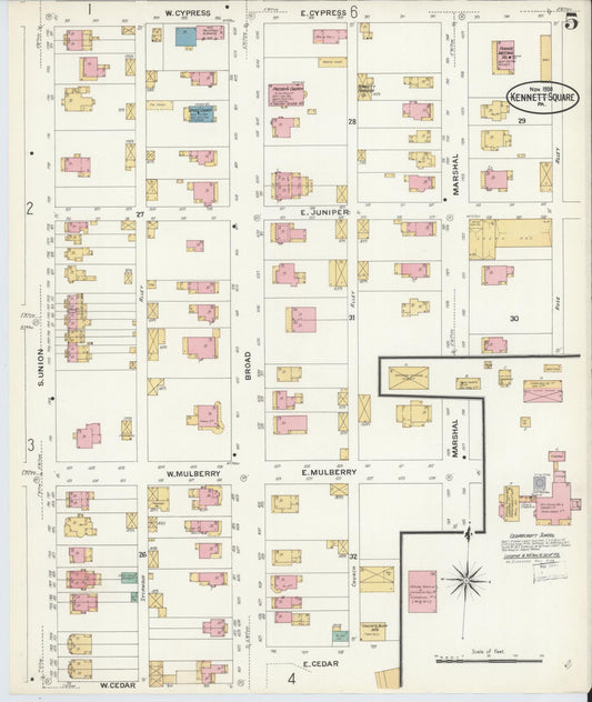 Sanborn Fire Insurance Map from Kennett Square, Chester County, Pennsylvania (1908), Sheet #0005 - Historic Sanborn Fire Insurance Map Print, vintage old map wall art, antique decor, genealogy gift, Pennsylvania Pennsylvania map