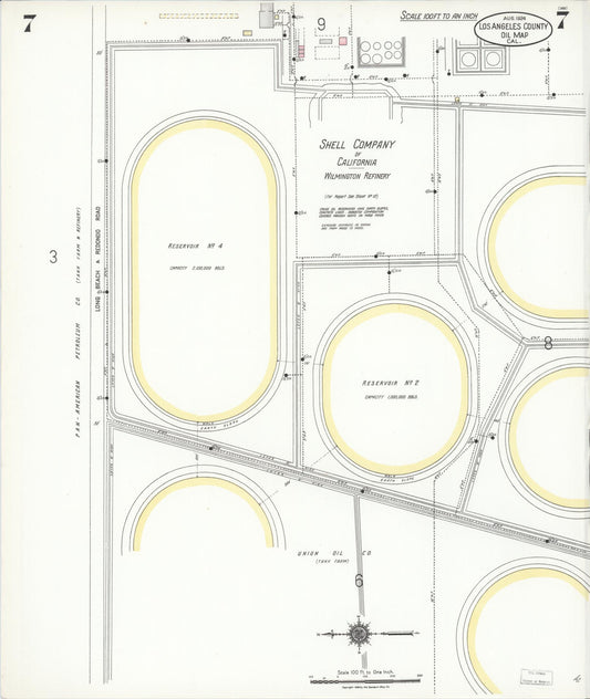 Sanborn Fire Insurance Map from Los Angeles Co., Los Angeles County, California (1924), Sheet #0007 - Historic Sanborn Fire Insurance Map Print, vintage old map wall art, antique decor, genealogy gift, California California map