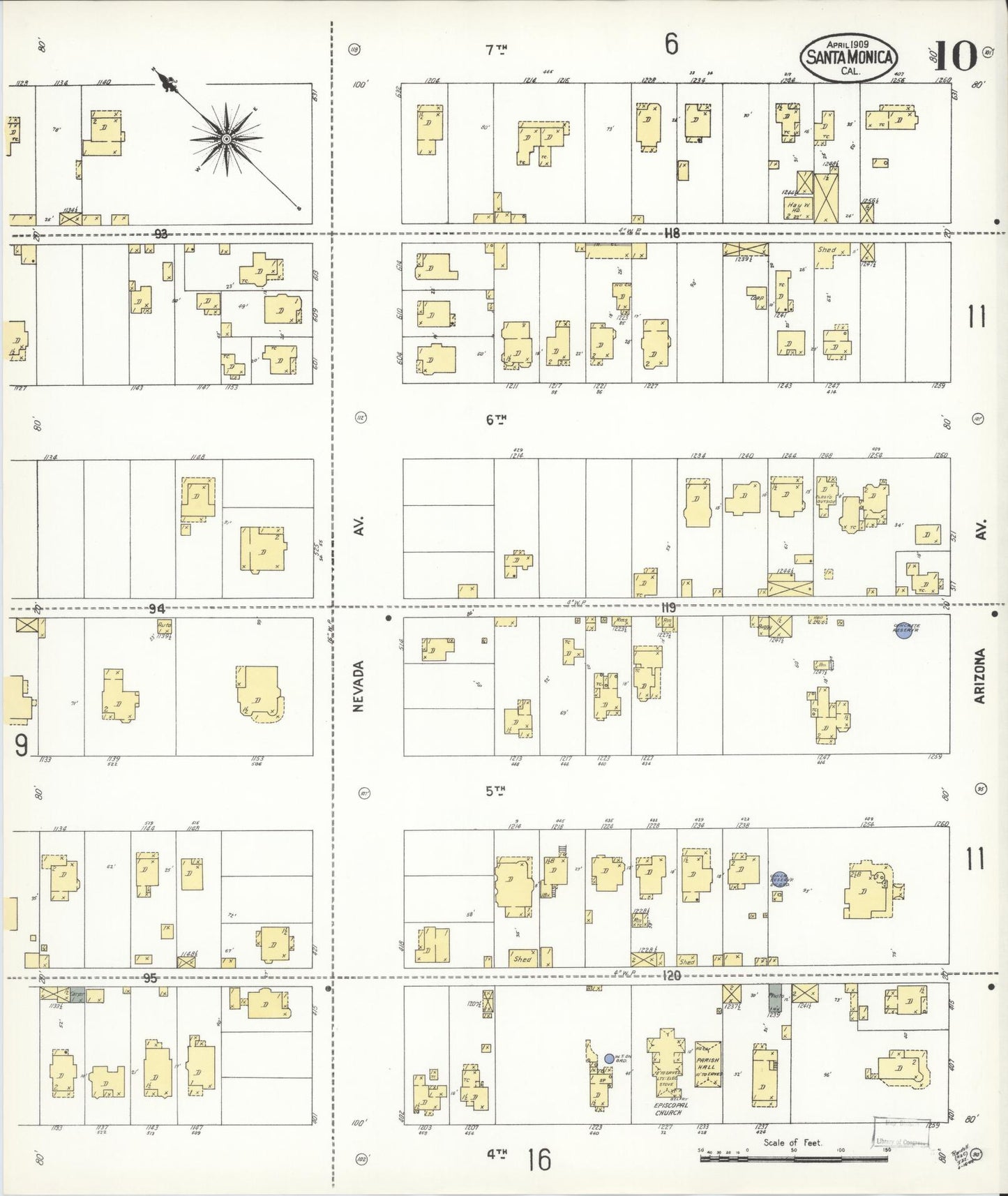Sanborn Fire Insurance Map from Santa Monica, Los Angeles County, California (1909), Sheet #0010 - Complete Map Set gallery image, historic Sanborn map, vintage wall art, California California