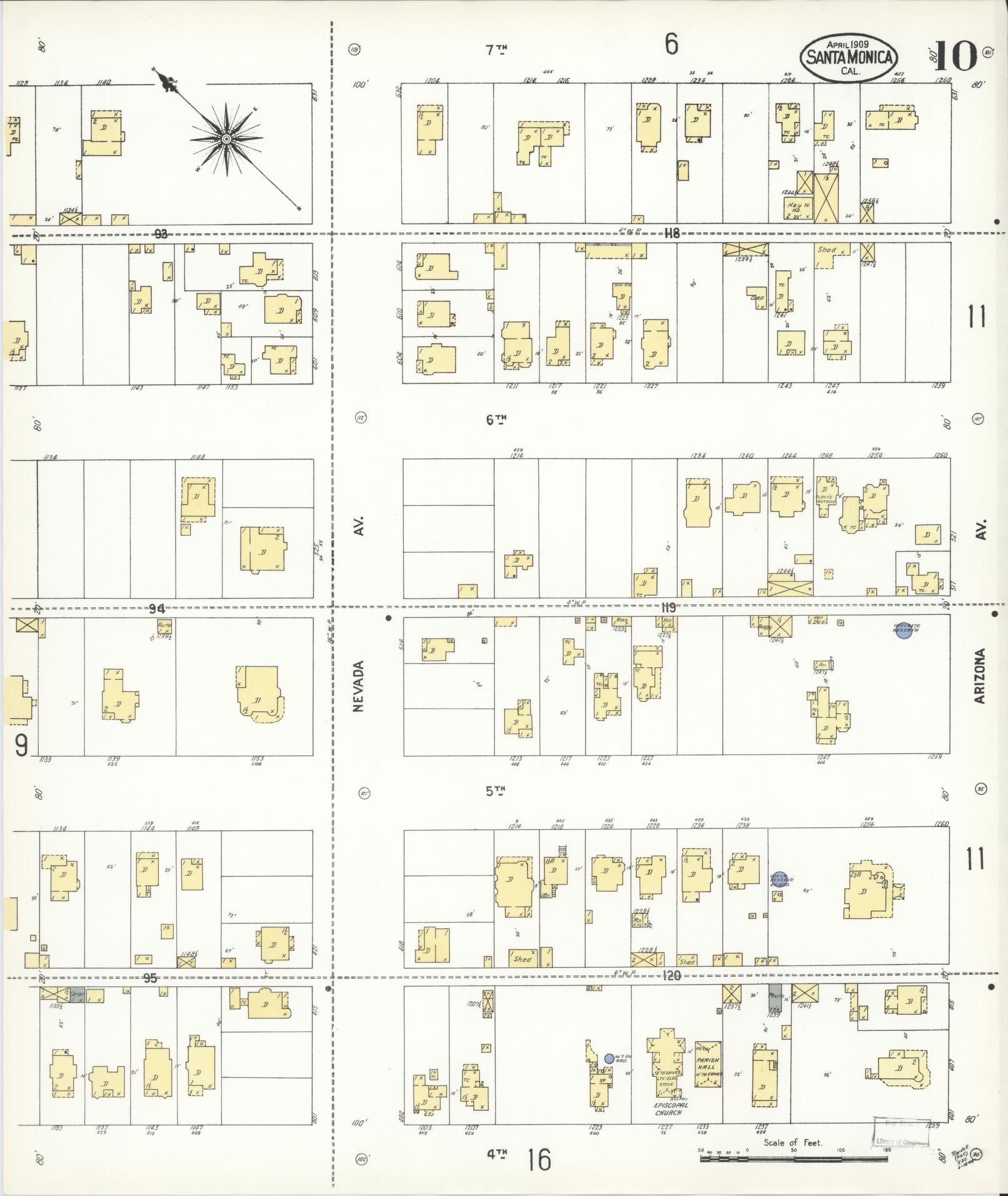 Sanborn Fire Insurance Map from Santa Monica, Los Angeles County, California (1909), Sheet #0010 - Complete Map Set gallery image, historic Sanborn map, vintage wall art, California California