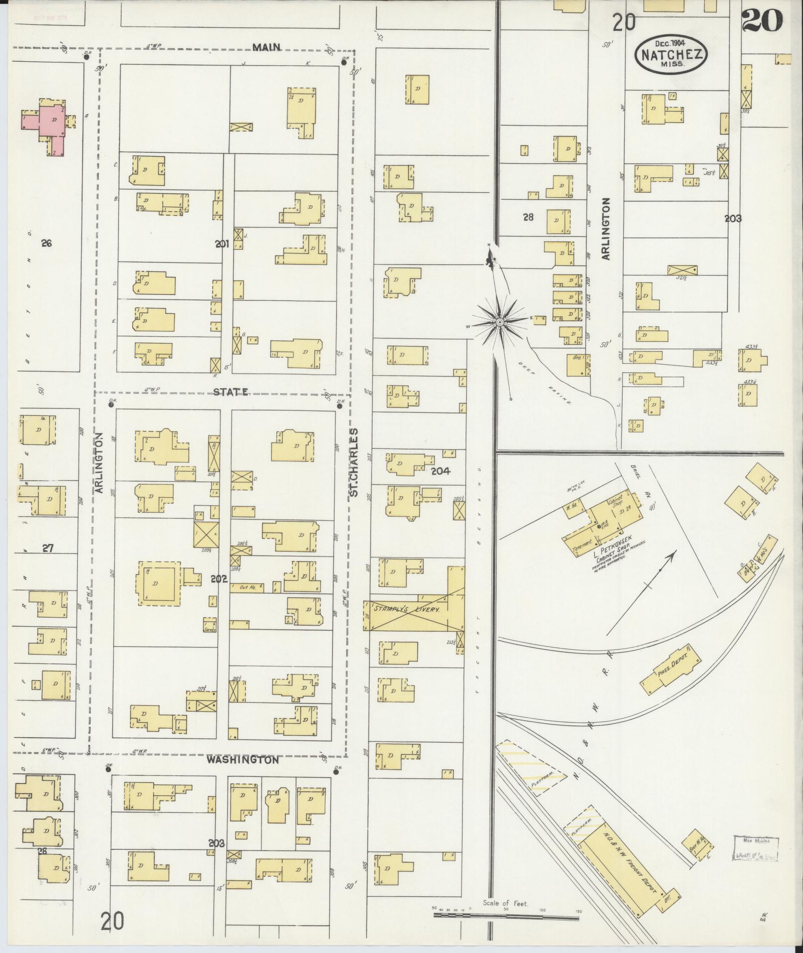 Sanborn Fire Insurance Map from Natchez, Adams County, Mississippi (1904), Sheet #0020 - Historic Sanborn Fire Insurance Map Print, vintage old map wall art, antique decor, genealogy gift, Mississippi Mississippi map