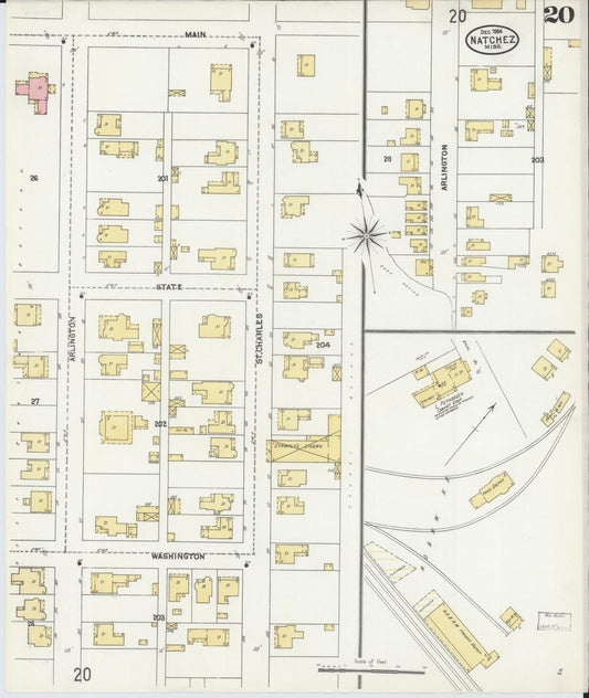 Sanborn Fire Insurance Map from Natchez, Adams County, Mississippi (1904), Sheet #0020 - Historic Sanborn Fire Insurance Map Print, vintage old map wall art, antique decor, genealogy gift, Mississippi Mississippi map