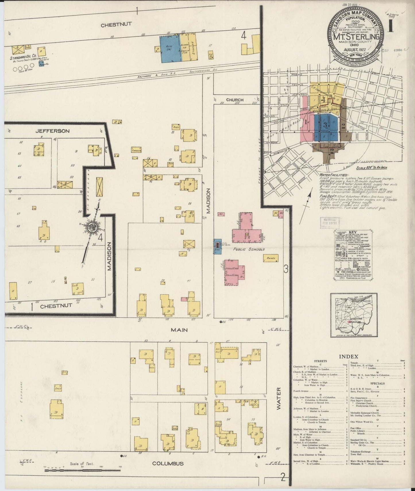 Sanborn Fire Insurance Map from Mount Sterling, Madison County, Ohio (1922), Sheet #0001 - Complete Map Set gallery image, historic Sanborn map, vintage wall art, Ohio Ohio