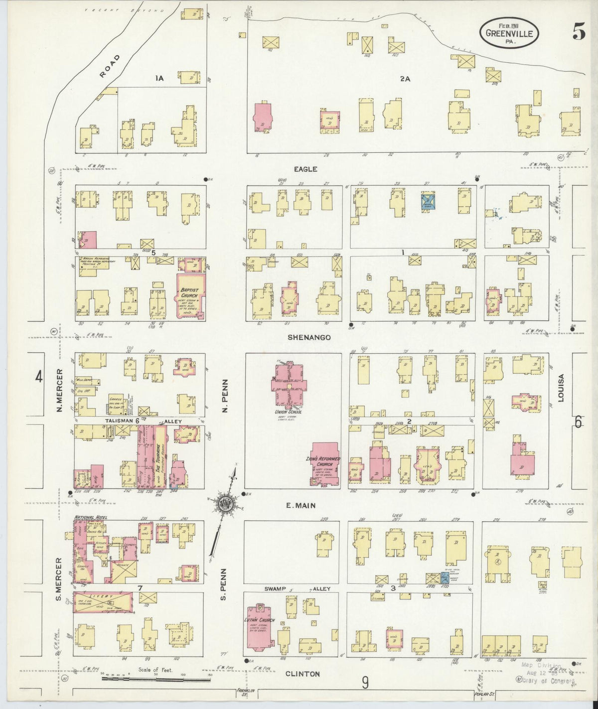 Sanborn Fire Insurance Map from Greenville, Mercer County, Pennsylvania (1911), Sheet #0005 - Historic Sanborn Fire Insurance Map Print, vintage old map wall art, antique decor, genealogy gift, Pennsylvania Pennsylvania map
