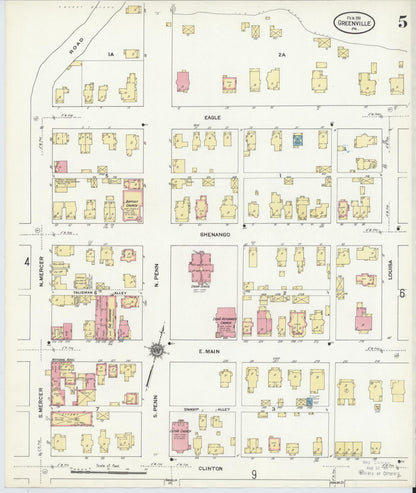Sanborn Fire Insurance Map from Greenville, Mercer County, Pennsylvania (1911), Sheet #0005 - Historic Sanborn Fire Insurance Map Print, vintage old map wall art, antique decor, genealogy gift, Pennsylvania Pennsylvania map