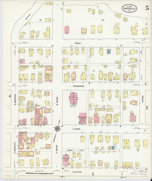 Sanborn Fire Insurance Map from Greenville, Mercer County, Pennsylvania (1911), Sheet #0005 - Historic Sanborn Fire Insurance Map Print, vintage old map wall art, antique decor, genealogy gift, Pennsylvania Pennsylvania map