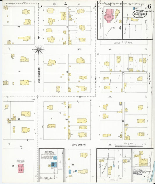Sanborn Fire Insurance Map from El Dorado, Butler County, Kansas (1905), Sheet #0006 - Historic Sanborn Fire Insurance Map Print, vintage old map wall art, antique decor, genealogy gift, Kansas Kansas map