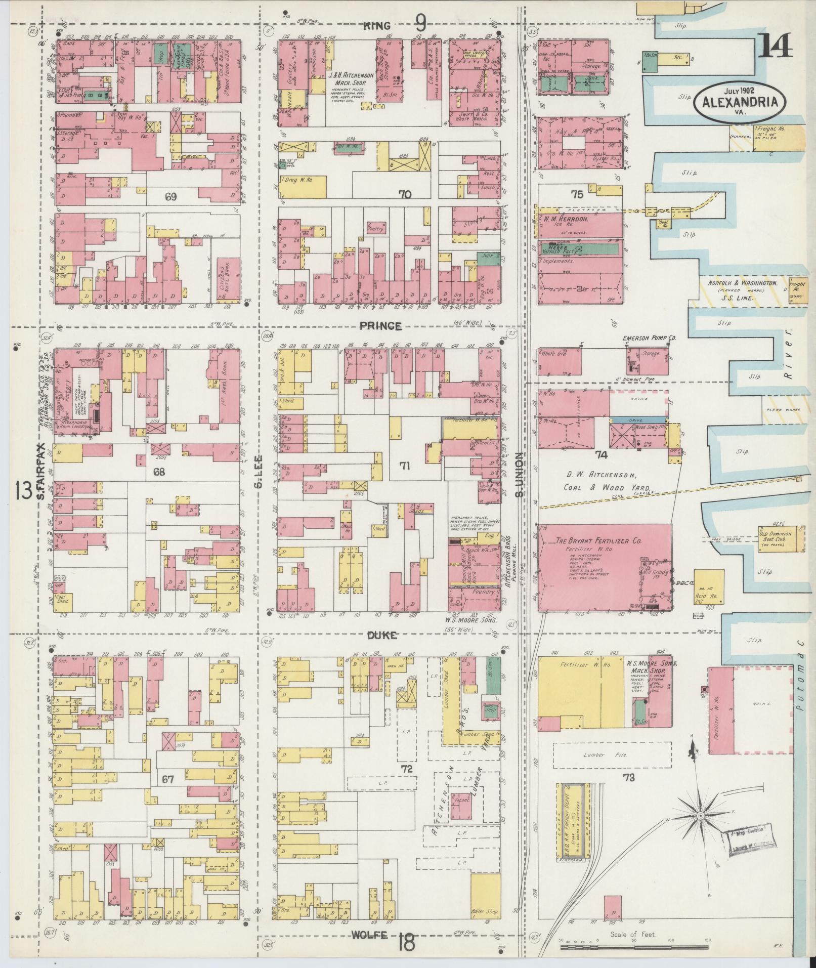 Sanborn Fire Insurance Map from Alexandria, Independent Cities, Virginia (1902), Sheet #0014 - Complete Map Set gallery image, historic Sanborn map, vintage wall art, Virginia Virginia