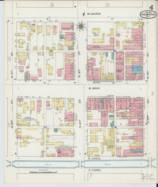 Sanborn Fire Insurance Map from Newark, Licking County, Ohio (1893), Sheet #0004 - Historic Sanborn Fire Insurance Map Print, vintage old map wall art, antique decor, genealogy gift, Ohio Ohio map