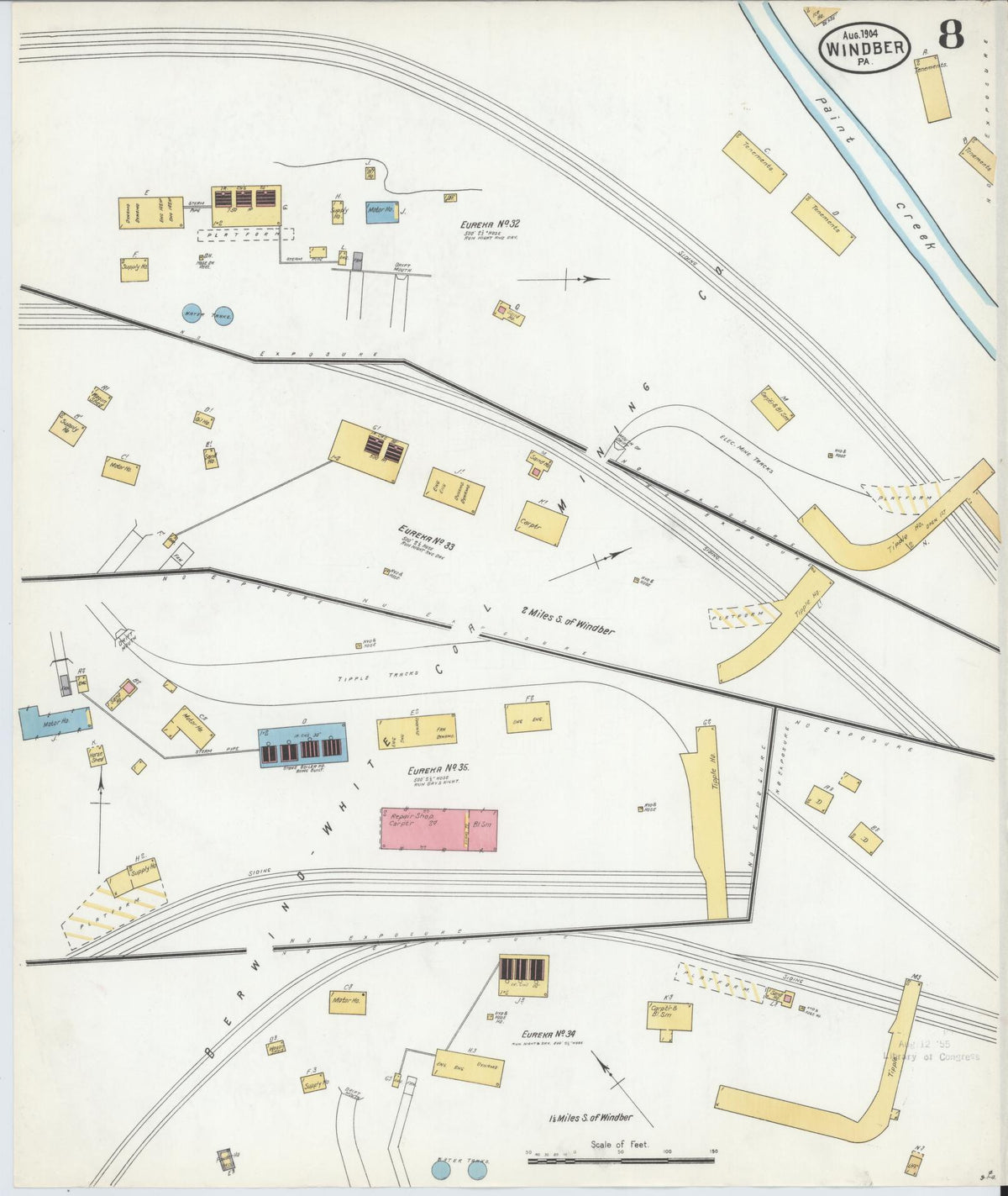 Sanborn Fire Insurance Map from Windber, Somerset County, Pennsylvania (1904), Sheet #0008 - Historic Sanborn Fire Insurance Map Print, vintage old map wall art, antique decor, genealogy gift, Pennsylvania Pennsylvania map