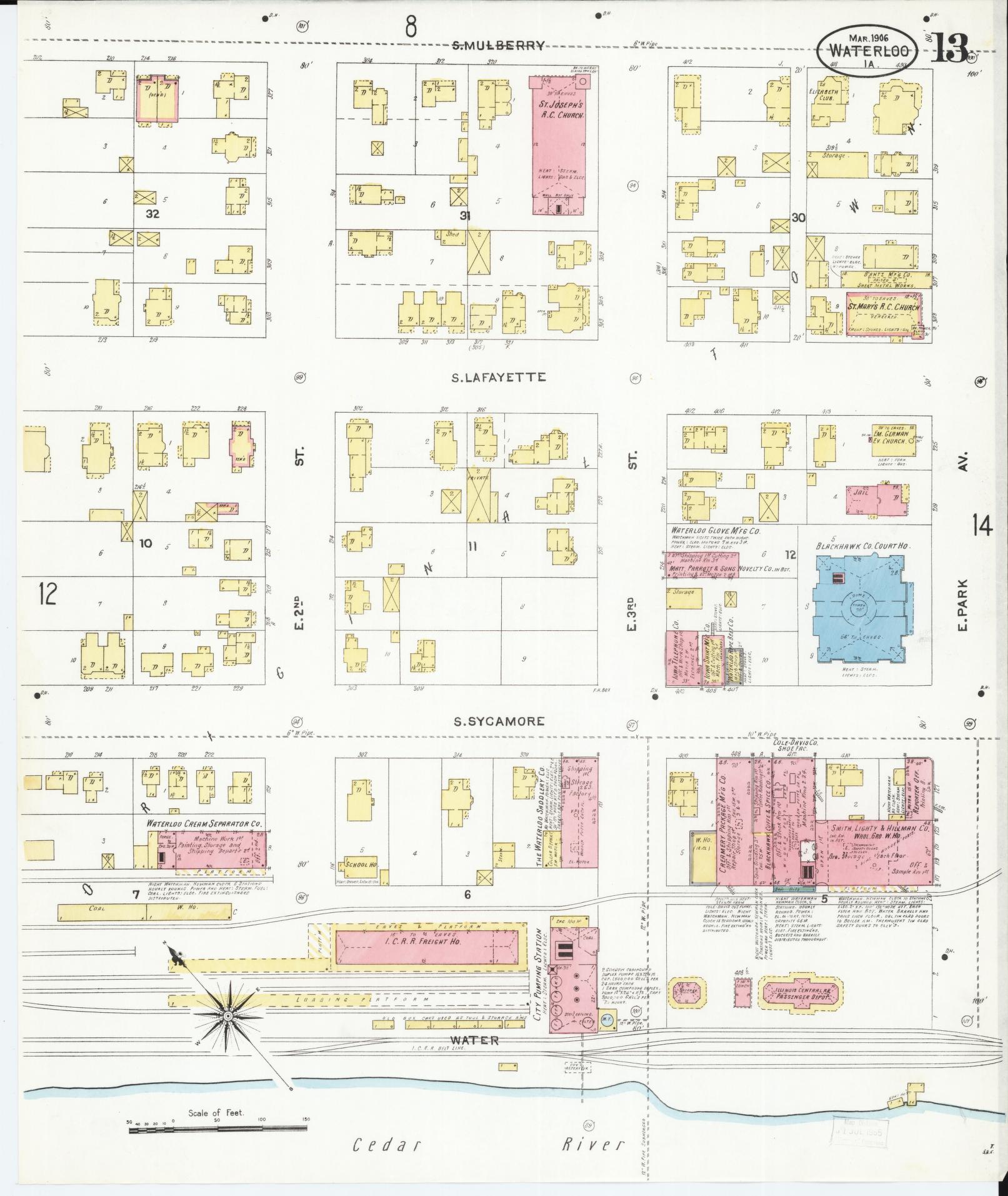 Sanborn Fire Insurance Map from Waterloo, Black Hawk County, Iowa (1906), Sheet #0013 - Historic Sanborn Fire Insurance Map Print