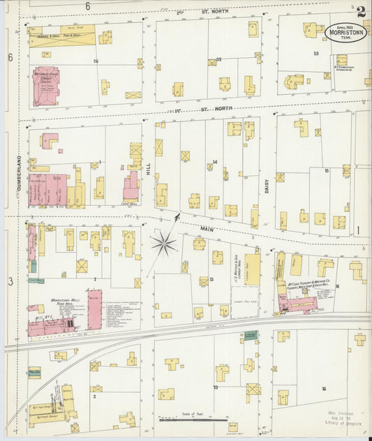 Sanborn Fire Insurance Map from Morristown, Hamblen County, Tennessee (1903), Sheet #0002 - Historic Sanborn Fire Insurance Map Print, vintage old map wall art, antique decor, genealogy gift, Tennessee Tennessee map