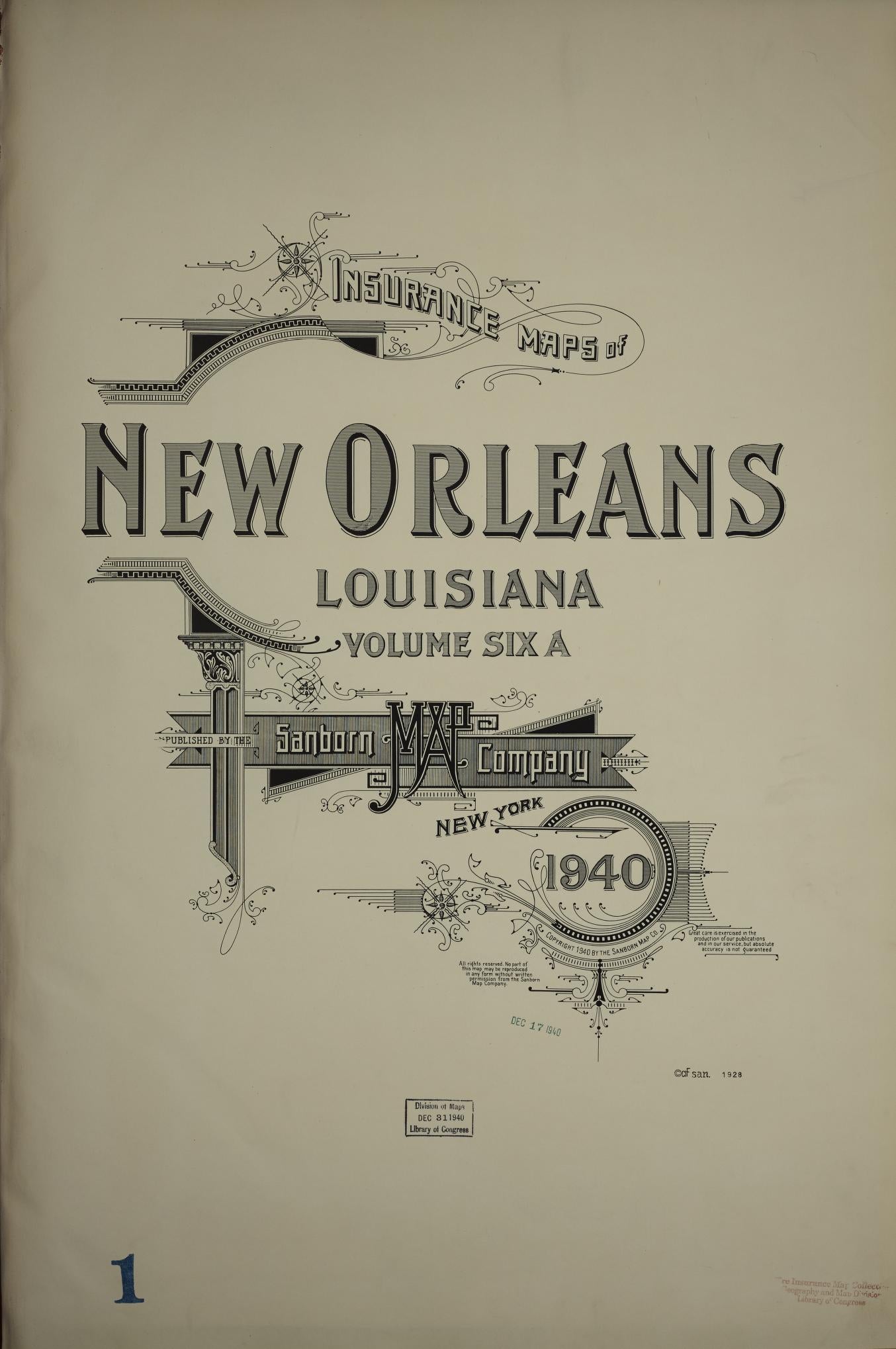 Sanborn Fire Insurance Map from New Orleans, Orleans Parish, Louisiana (1940), Sheet #0001 - Complete Map Set gallery image, historic Sanborn map, vintage wall art, Louisiana Louisiana