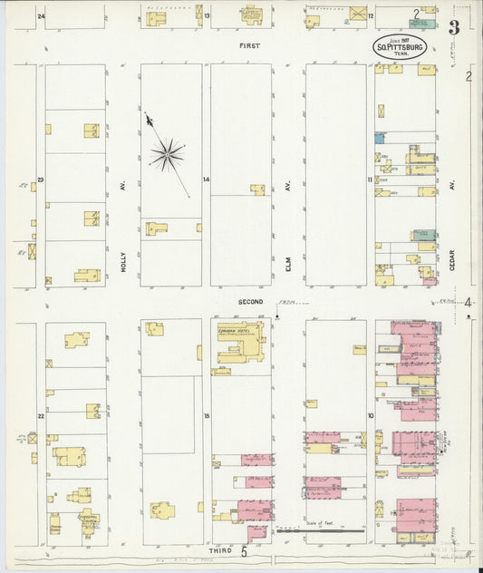 Sanborn Fire Insurance Map from South Pittsburg, Marion County, Tennessee (1907), Sheet #0003 - Historic Sanborn Fire Insurance Map Print, vintage old map wall art, antique decor, genealogy gift, Tennessee Tennessee map