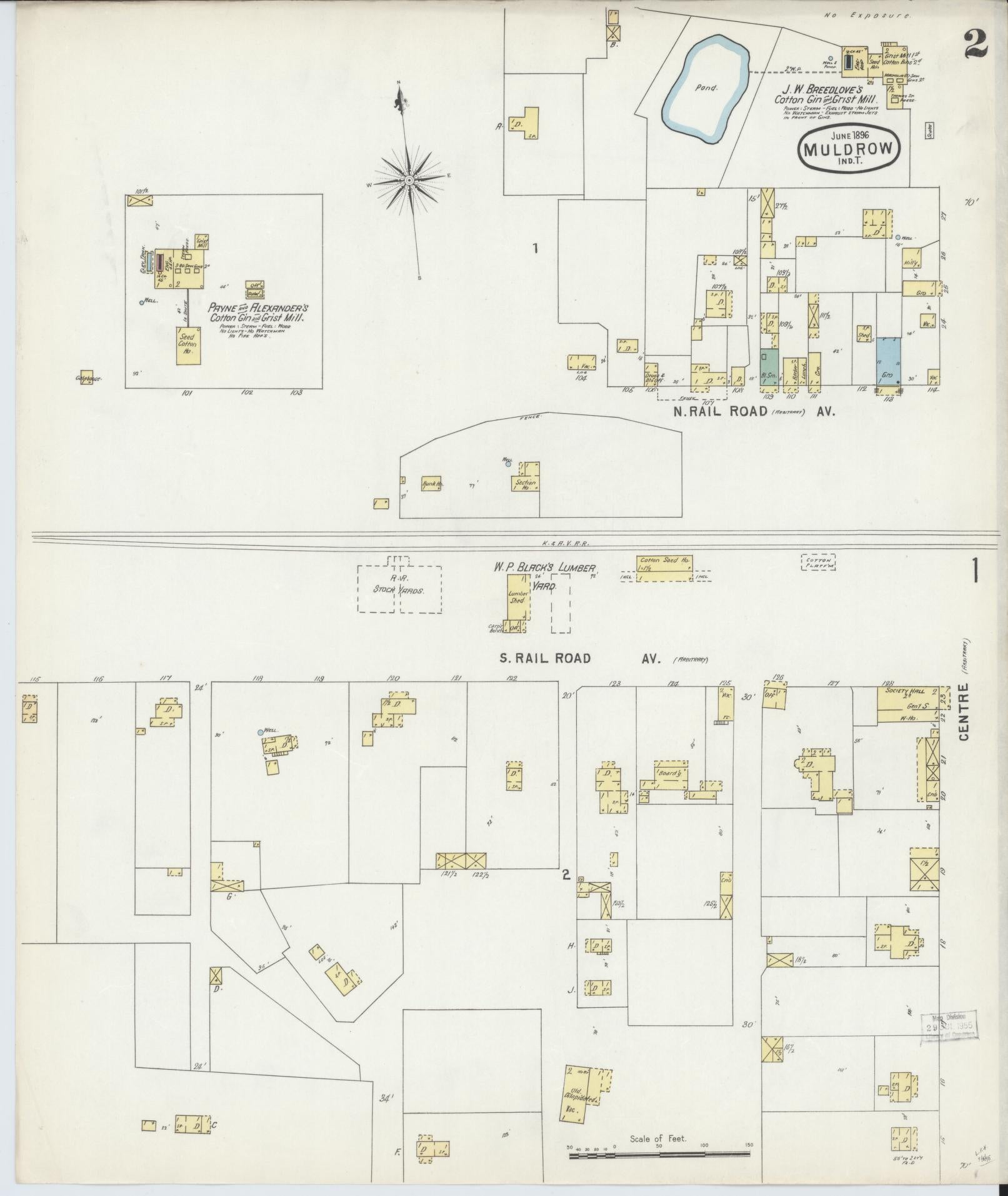 Sanborn Fire Insurance Map from Muldrow, Sequoyah County, Oklahoma (1896), Sheet #0002 - Complete Map Set gallery image, historic Sanborn map, vintage wall art, Oklahoma Oklahoma