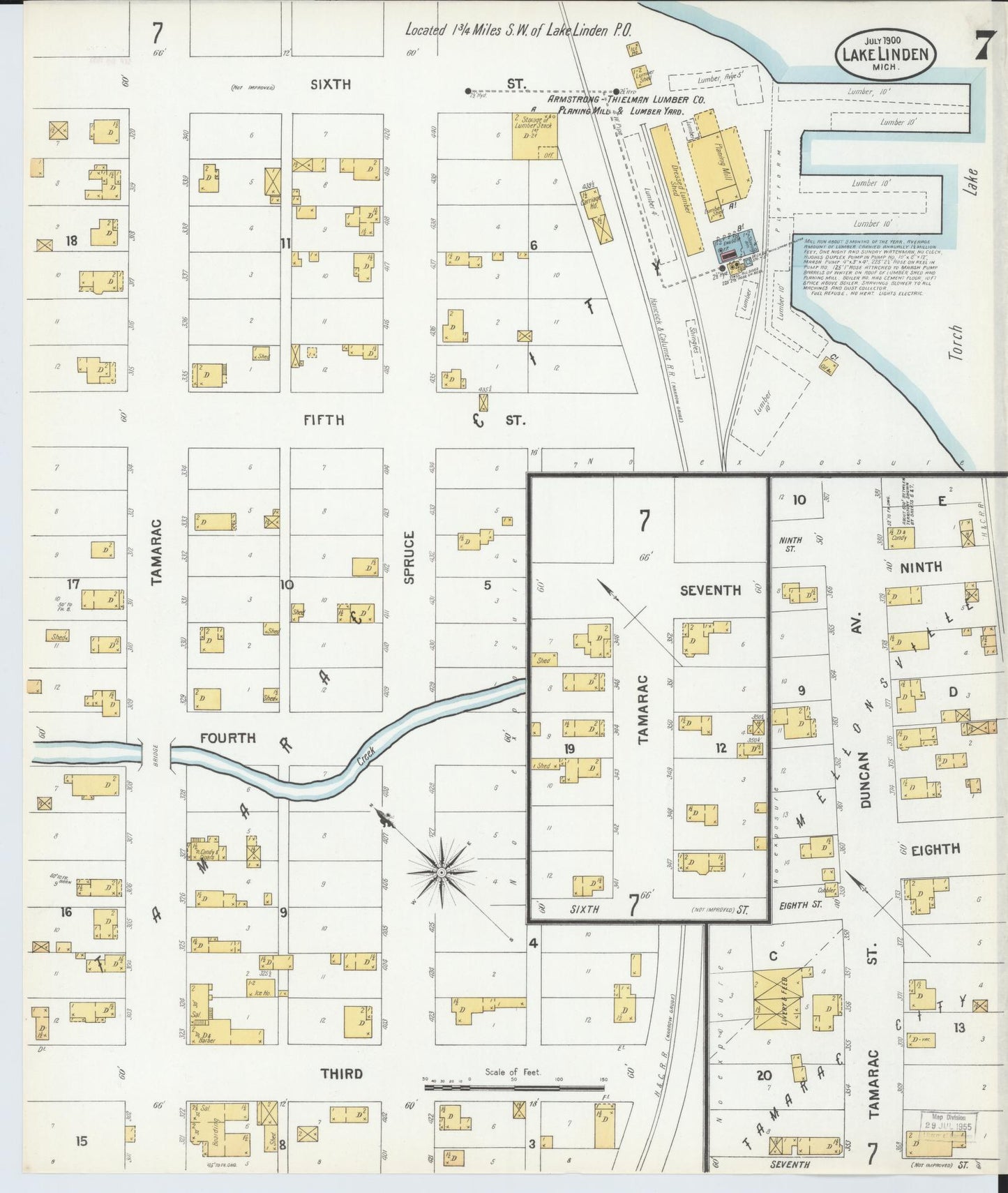 Sanborn Fire Insurance Map from Lake Linden, Houghton County, Michigan (1900), Sheet #0007 - Historic Sanborn Fire Insurance Map Print, vintage old map wall art, antique decor, genealogy gift, Michigan Michigan map