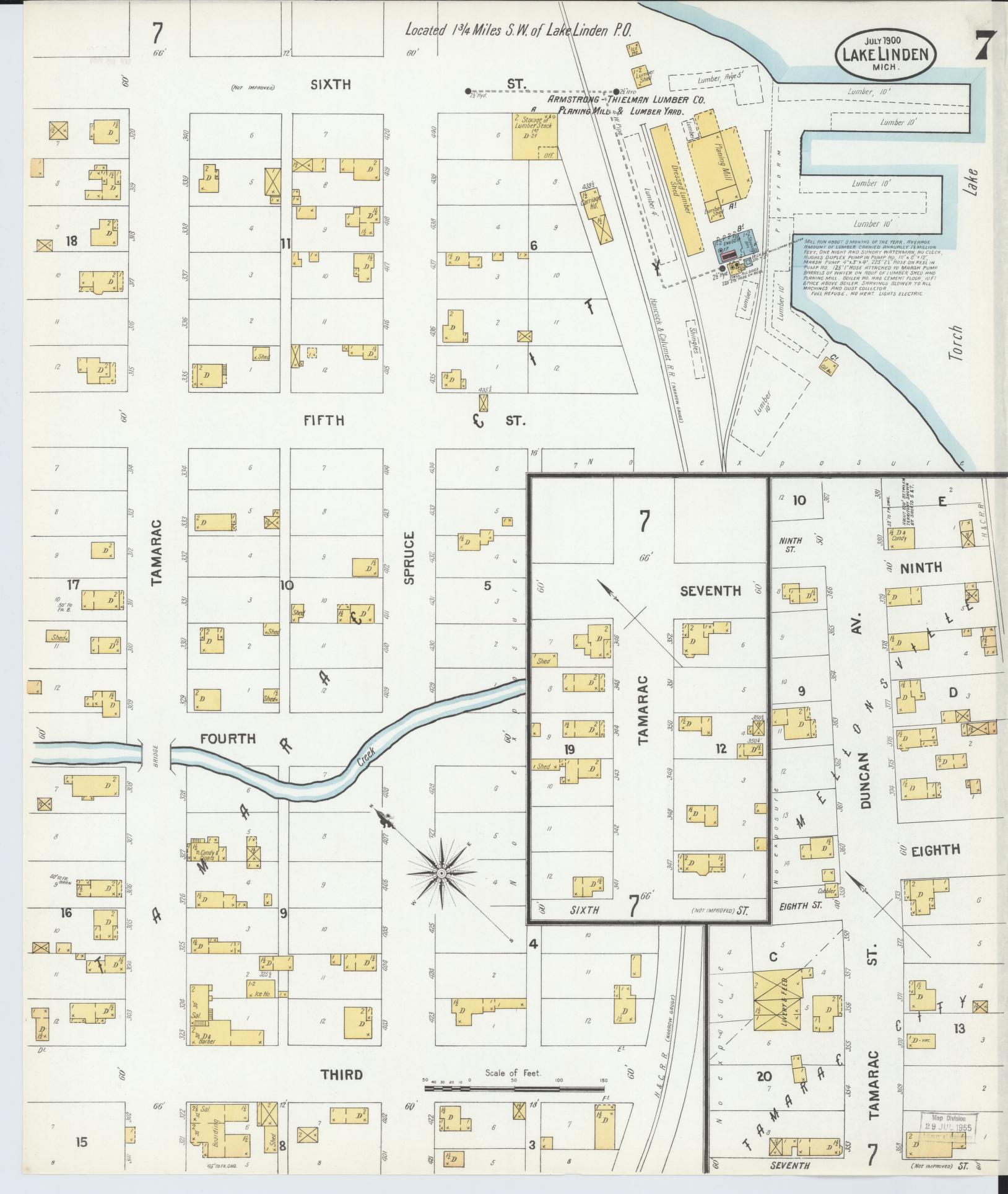 Sanborn Fire Insurance Map from Lake Linden, Houghton County, Michigan (1900), Sheet #0007 - Historic Sanborn Fire Insurance Map Print, vintage old map wall art, antique decor, genealogy gift, Michigan Michigan map
