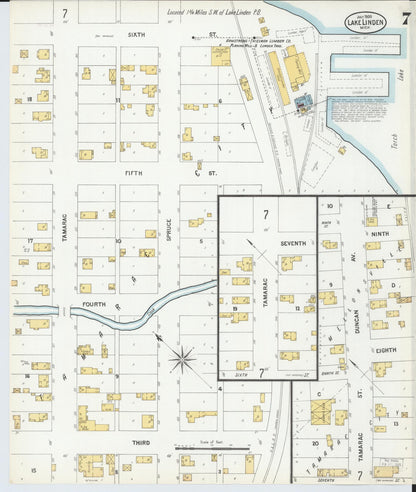 Sanborn Fire Insurance Map from Lake Linden, Houghton County, Michigan (1900), Sheet #0007 - Historic Sanborn Fire Insurance Map Print, vintage old map wall art, antique decor, genealogy gift, Michigan Michigan map