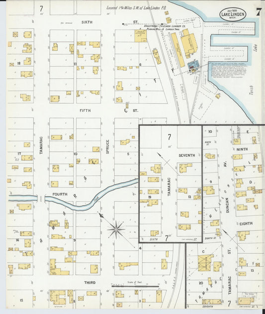 Sanborn Fire Insurance Map from Lake Linden, Houghton County, Michigan (1900), Sheet #0007 - Historic Sanborn Fire Insurance Map Print, vintage old map wall art, antique decor, genealogy gift, Michigan Michigan map