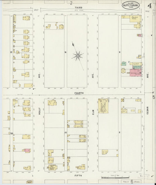 Sanborn Fire Insurance Map from South Pittsburg, Marion County, Tennessee (1897), Sheet #0004 - Historic Sanborn Fire Insurance Map Print, vintage old map wall art, antique decor, genealogy gift, Tennessee Tennessee map