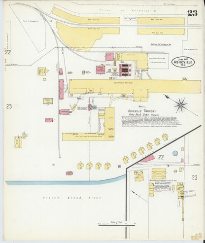 Sanborn Fire Insurance Map from Asheville, Buncombe County, North Carolina (1907), Sheet #0023 - Historic Sanborn Fire Insurance Map Print, vintage old map wall art, antique decor, genealogy gift, North Carolina North Carolina map