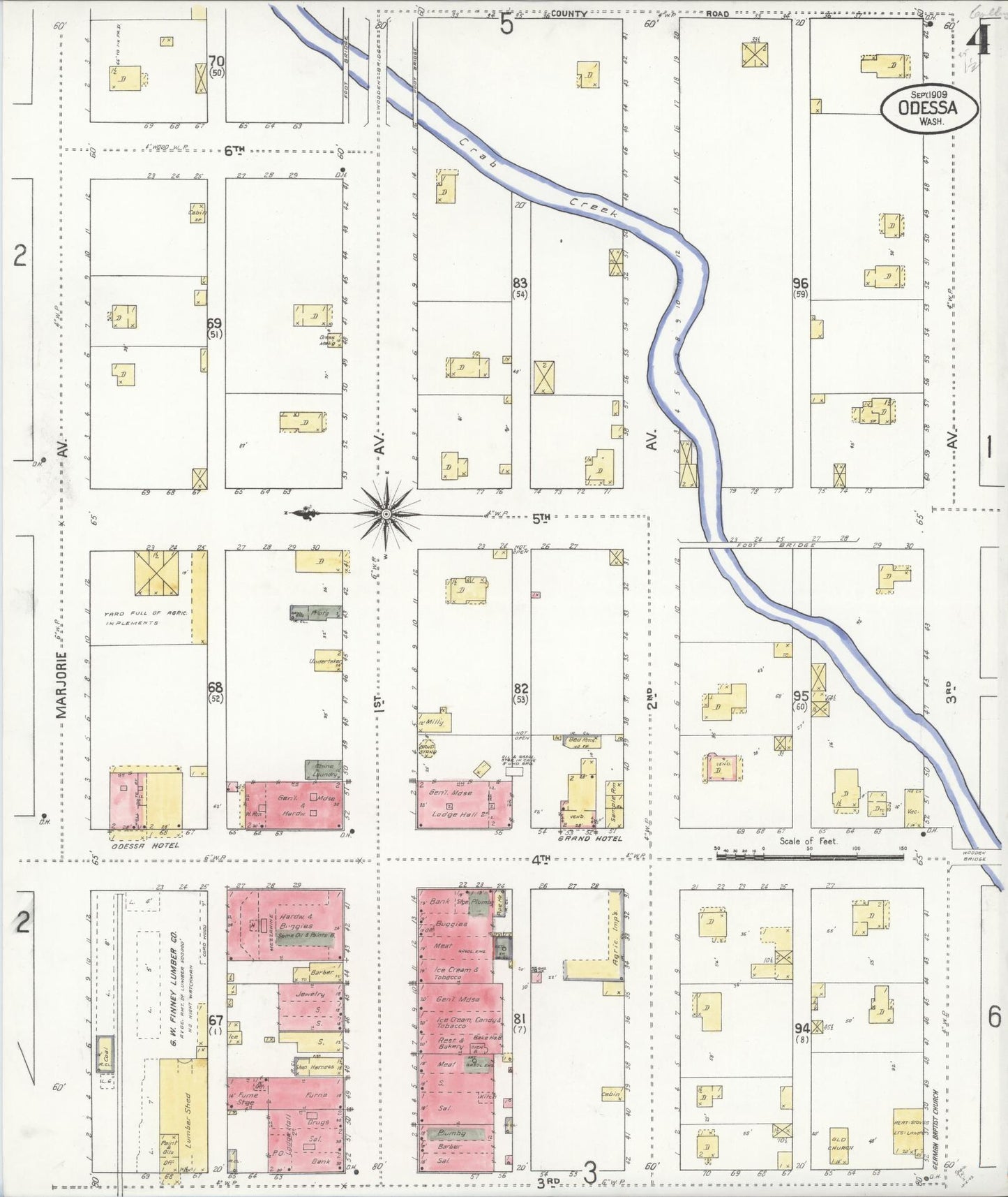 Sanborn Fire Insurance Map from Odessa, Lincoln County, Washington (1909), Sheet #0004 - Complete Map Set gallery image, historic Sanborn map, vintage wall art, Washington Washington
