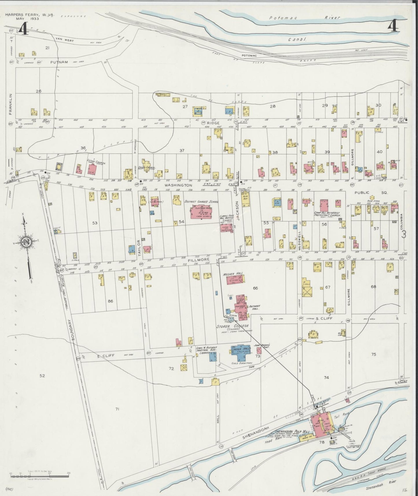 Sanborn Fire Insurance Map from Harpers Ferry, Jefferson County, West Virginia (1933), Sheet #0004 - Complete Map Set gallery image, historic Sanborn map, vintage wall art, West Virginia West Virginia