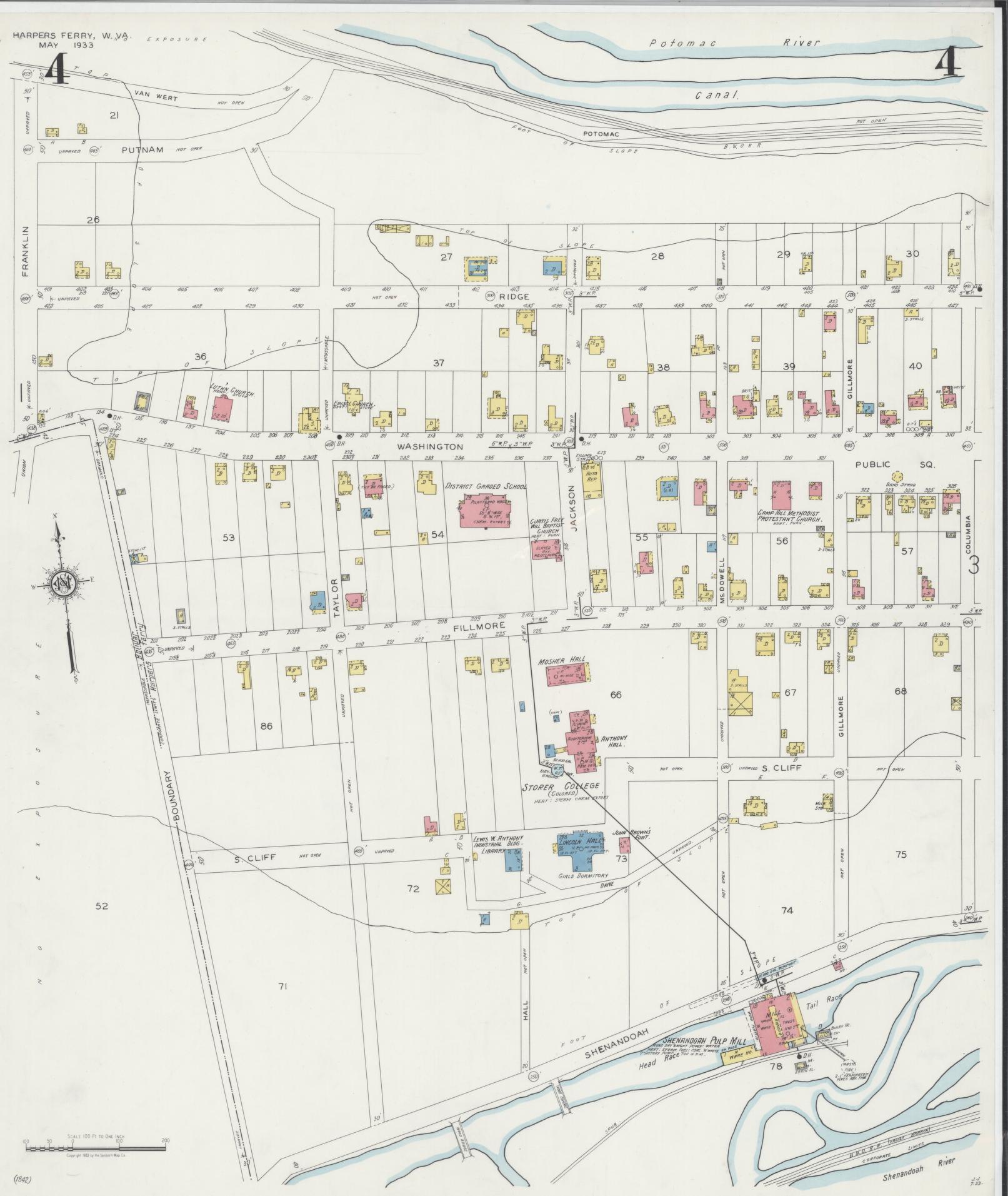 Sanborn Fire Insurance Map from Harpers Ferry, Jefferson County, West Virginia (1933), Sheet #0004 - Complete Map Set gallery image, historic Sanborn map, vintage wall art, West Virginia West Virginia