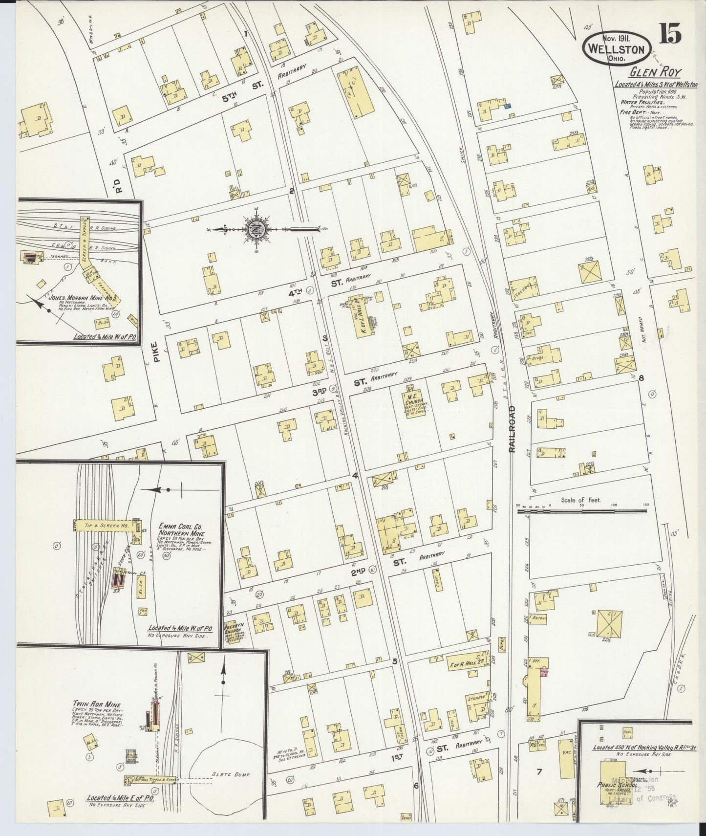 Sanborn Fire Insurance Map from Wellston, Jackson County, Ohio (1911), Sheet #0015 - Complete Map Set gallery image, historic Sanborn map, vintage wall art, Ohio Ohio