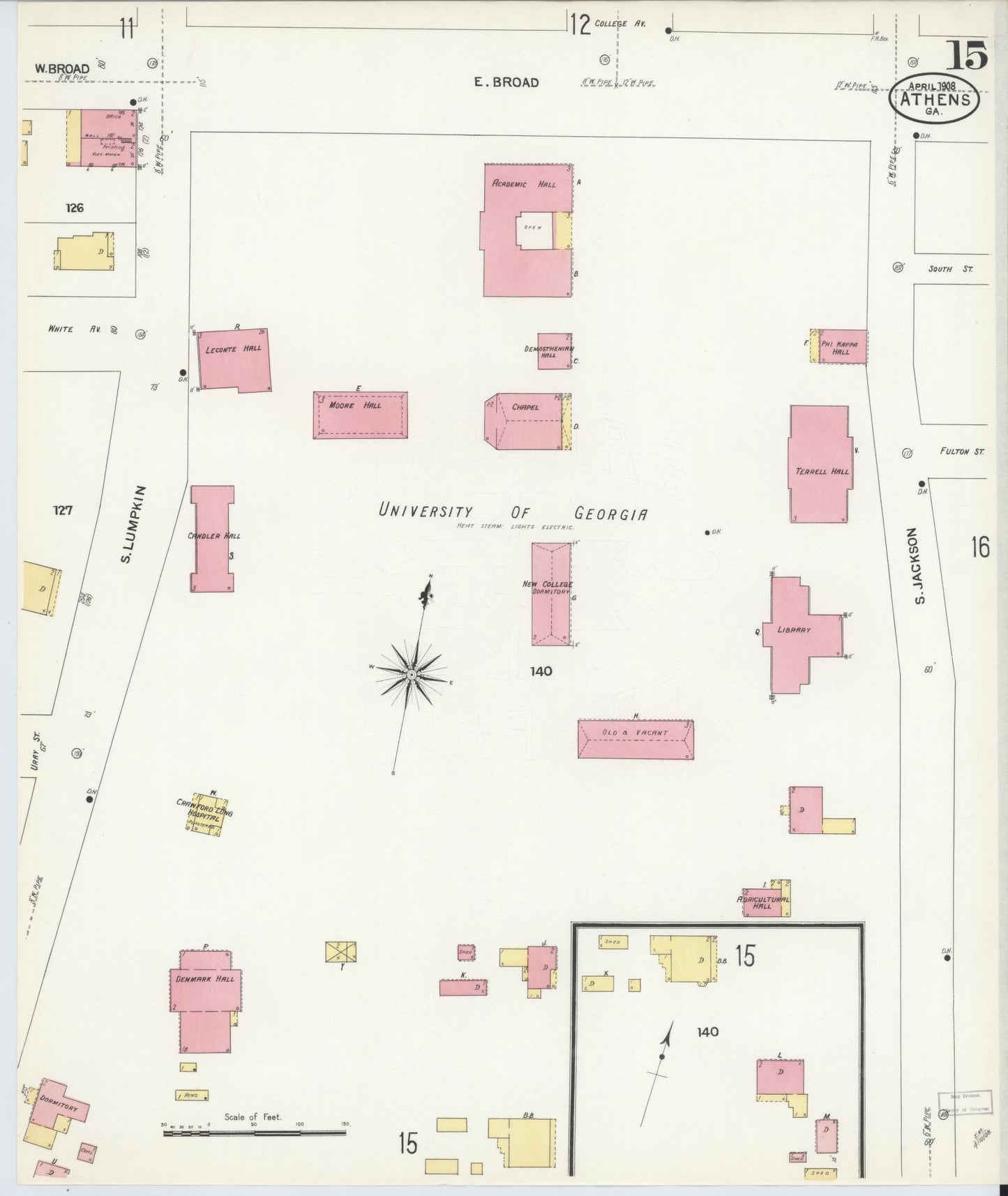 Sanborn Fire Insurance Map from Athens, Clarke County, Georgia (1908), Sheet #0015 - Complete Map Set gallery image, historic Sanborn map, vintage wall art, Georgia Georgia