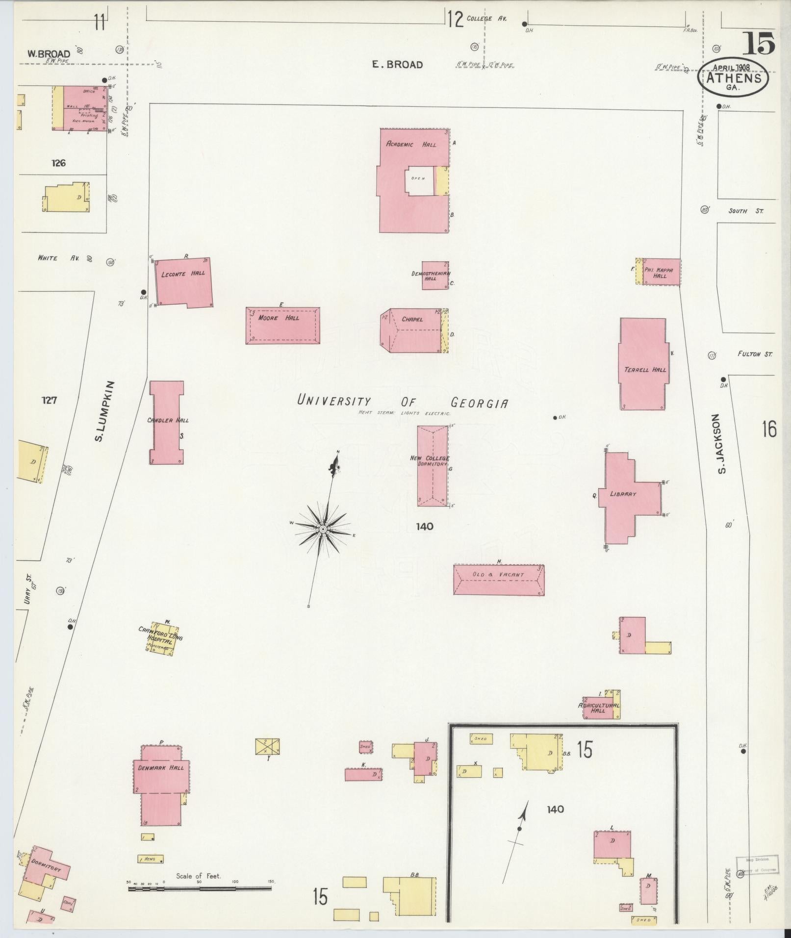 Sanborn Fire Insurance Map from Athens, Clarke County, Georgia (1908), Sheet #0015 - Complete Map Set gallery image, historic Sanborn map, vintage wall art, Georgia Georgia